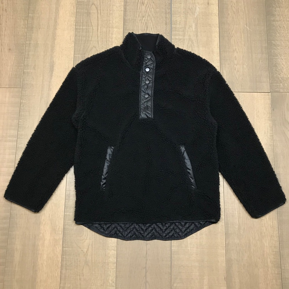 Athleta Sweatshirt Jacket Womens Size M Black Cozy Sherpa Snap Fleece Gym Cabin